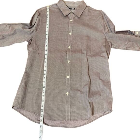 Murano Men's Slim Fit Button Front Shirt. Brown White dot Textured color Size L - Picture 3 of 9